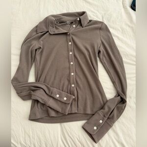GAP Women's Taupe Button-Up Top